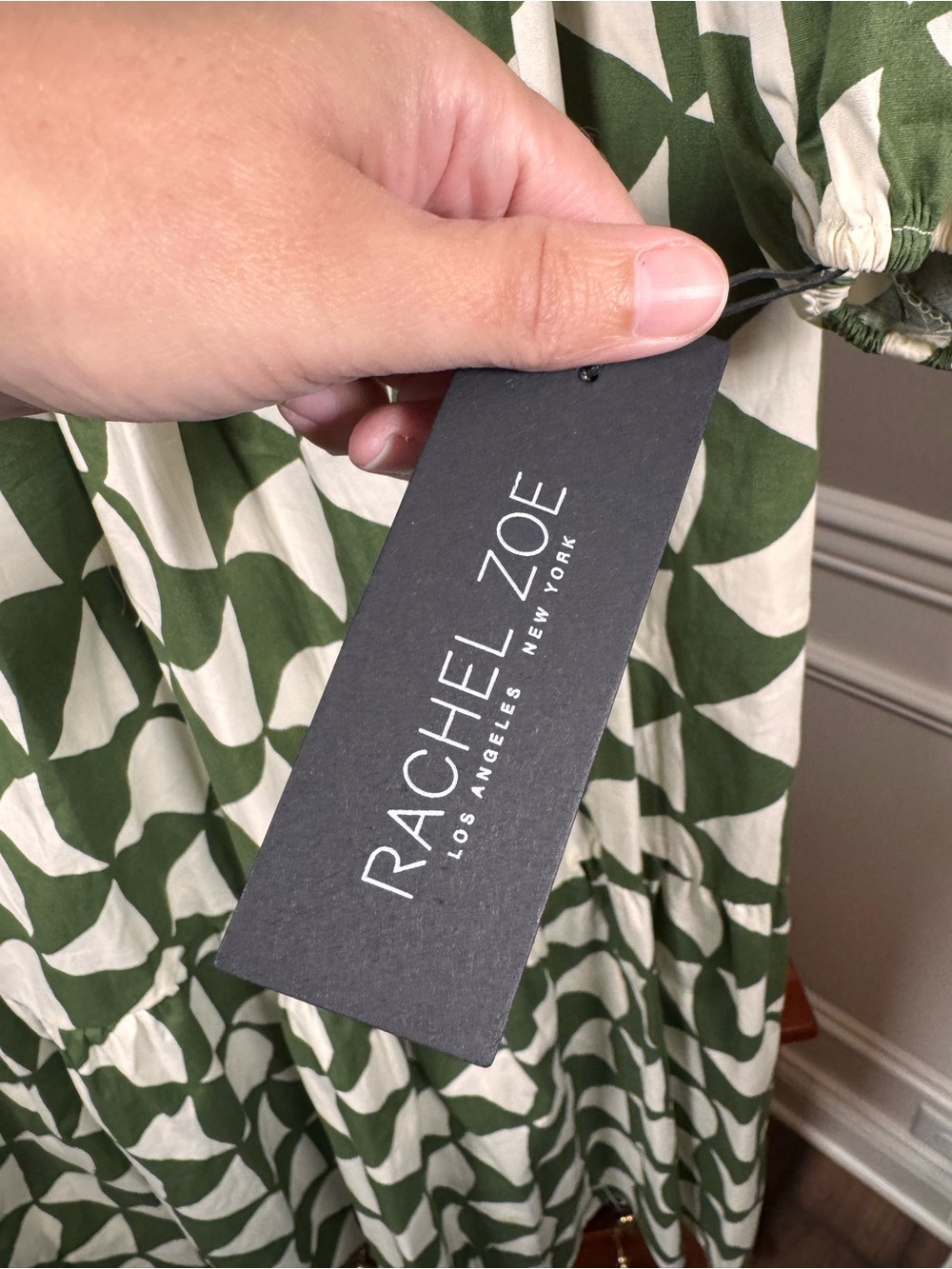 Rachel Zoe XL Green White Geometric Tiered Midi Shirt Dress NWT - Picture 3 of 6